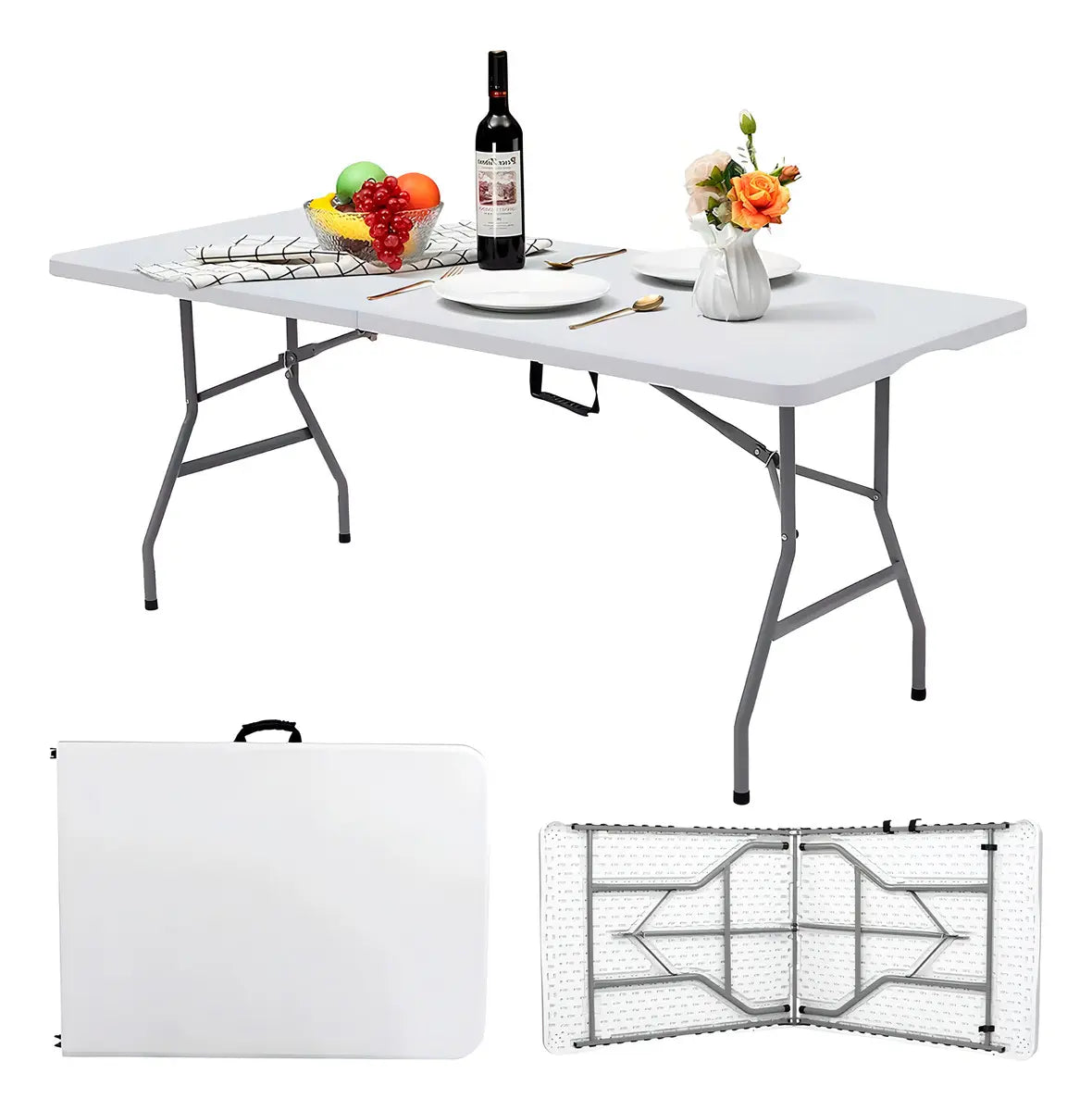 Mesa plegable de plástico 1.80 m armada y plegada