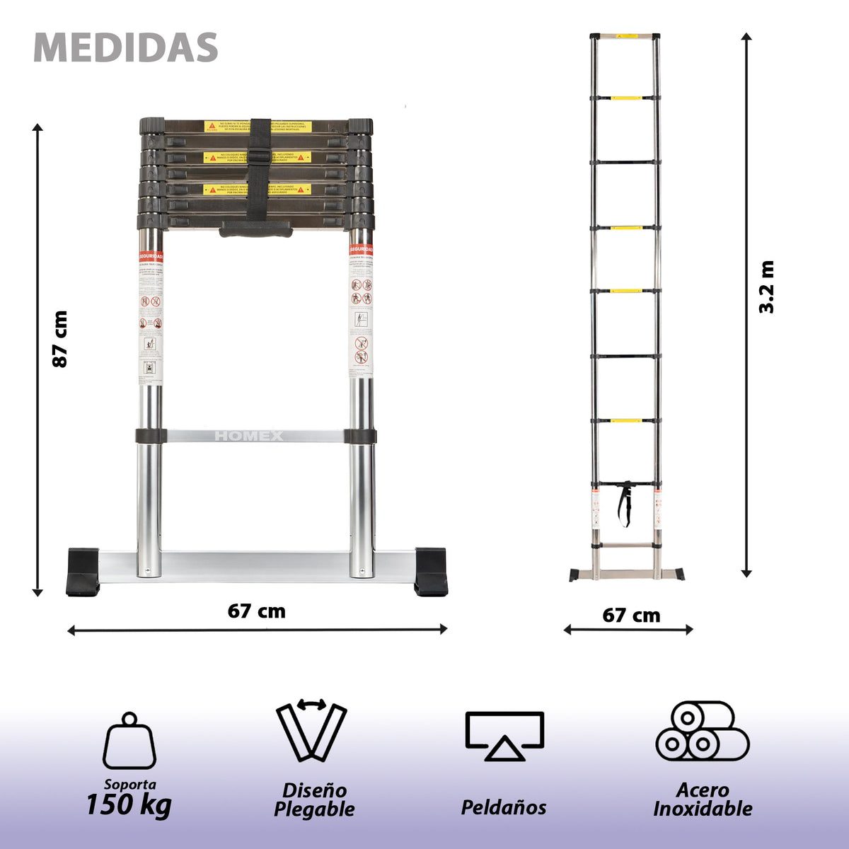 ESCALERA TELESCOPICA DE ACERO 3.2M