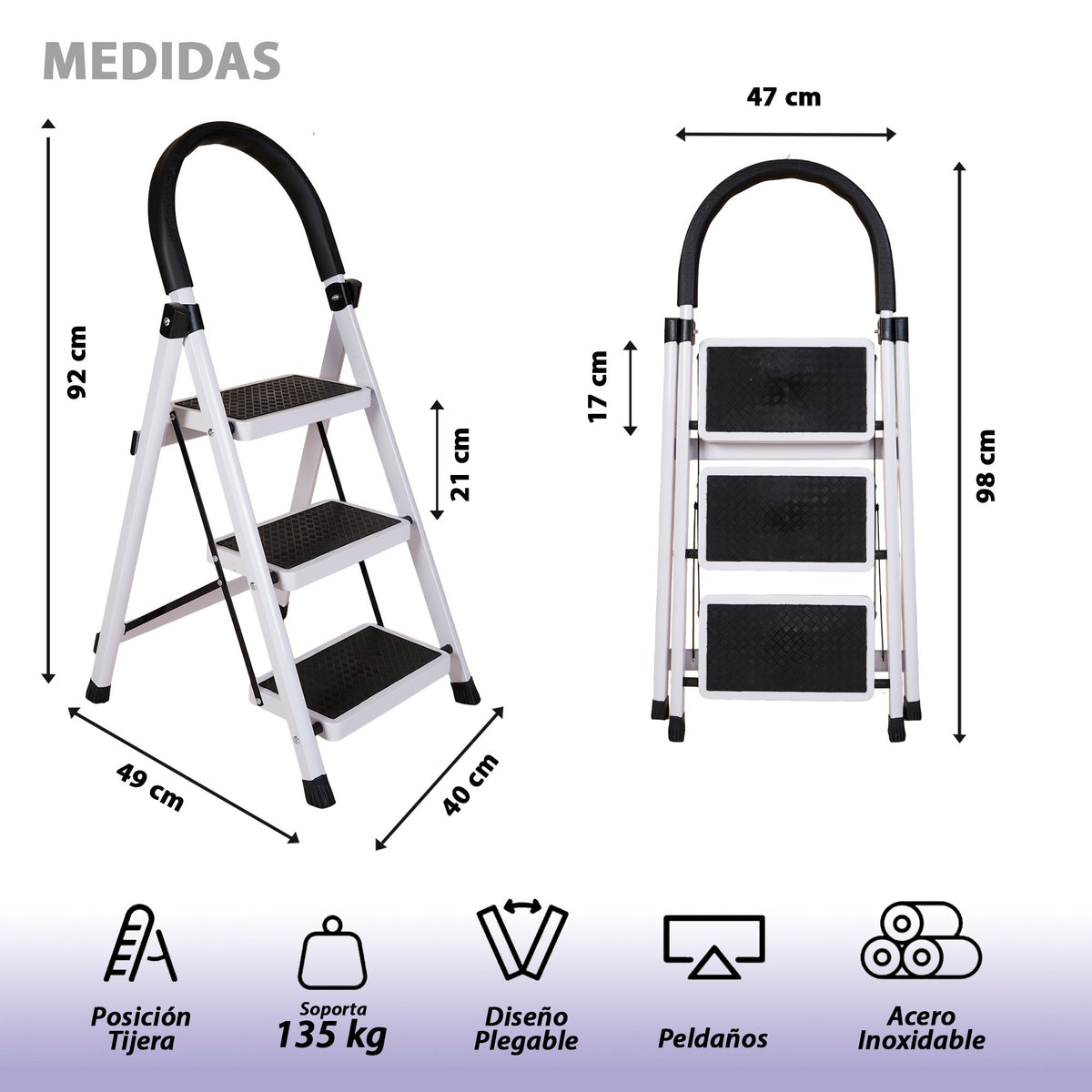 ESCALERA ACERO INOXIDABLE 3 PELDAÑOS