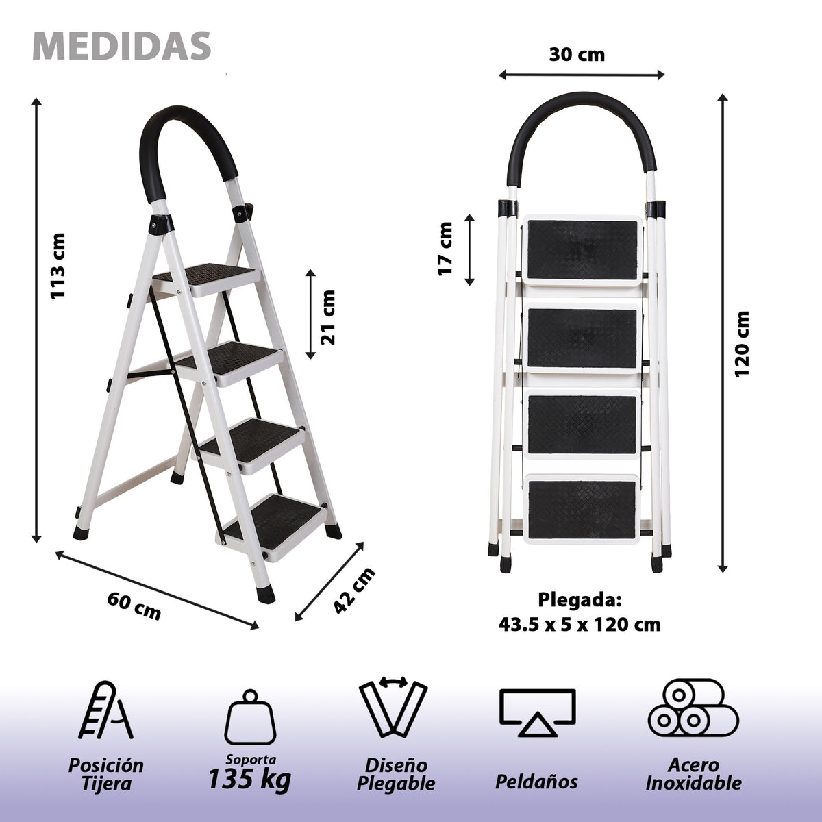 ESCALERA ACERO INOXIDABLE 4 PELDAÑOS