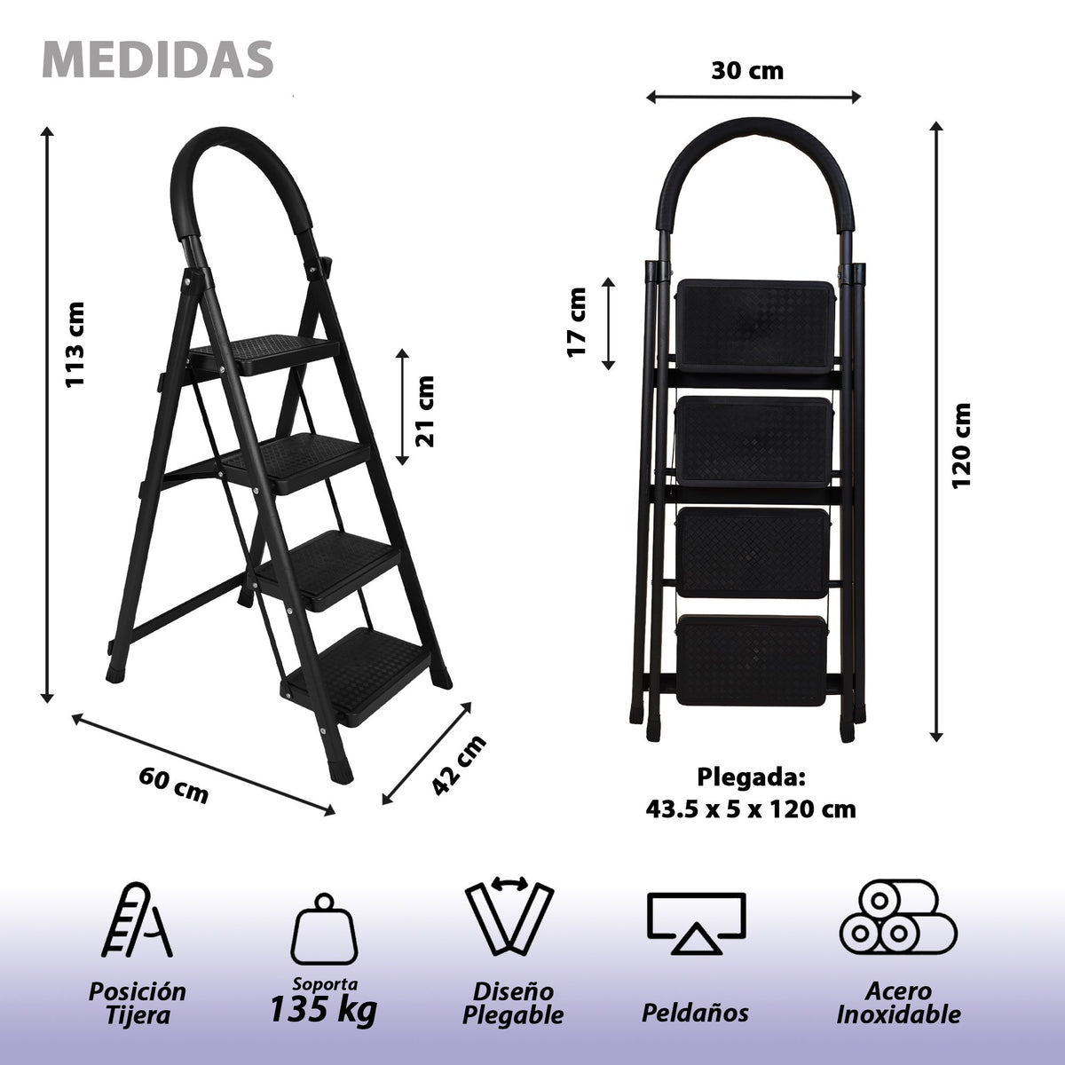 ESCALERA ACERO INOXIDABLE 4 PELDAÑOS