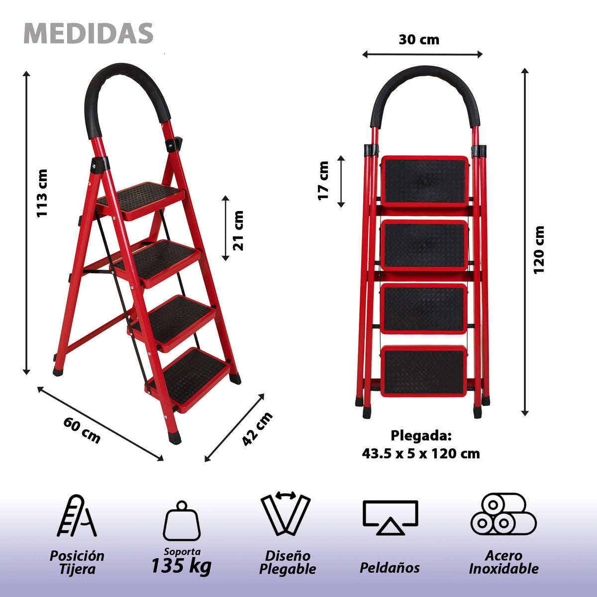 ESCALERA ACERO INOXIDABLE 4 PELDAÑOS
