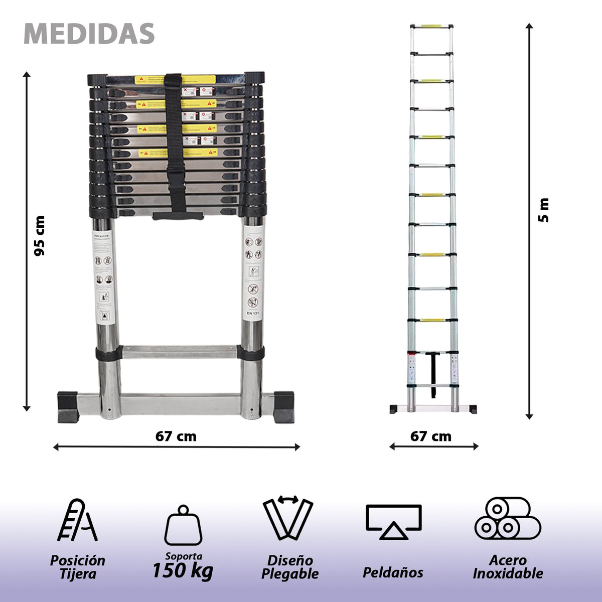 ESCALERA TELESCOPICA DE ACERO 5M