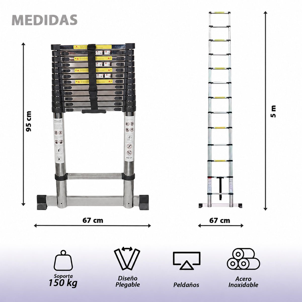 ESCALERA TELESCOPICA DE ACERO 5M
