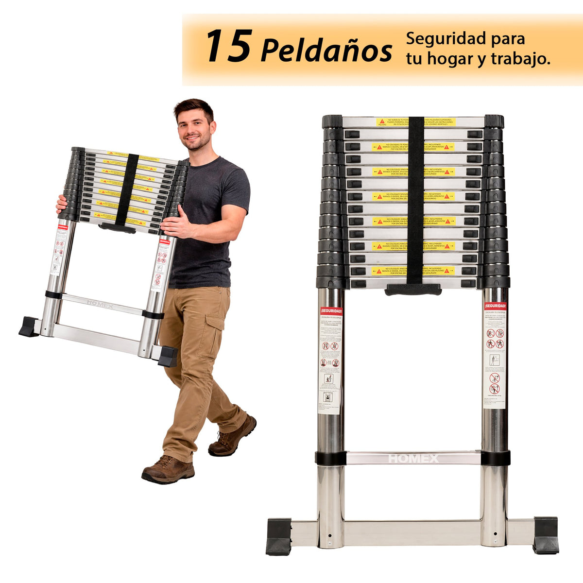 ESCALERA TELESCOPICA DE ACERO INOXIDABLE 6.2M