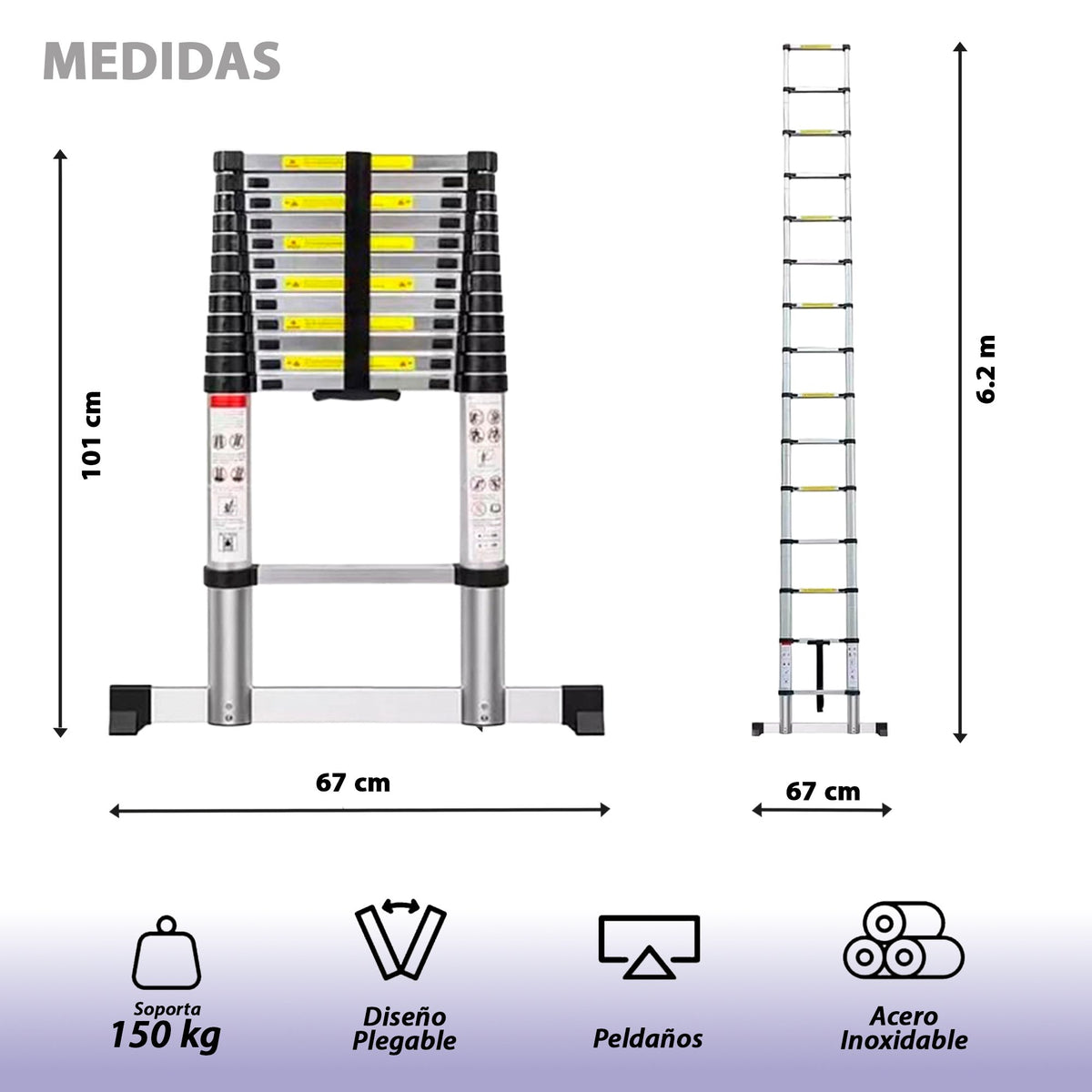 ESCALERA TELESCOPICA DE ACERO INOXIDABLE 6.2M