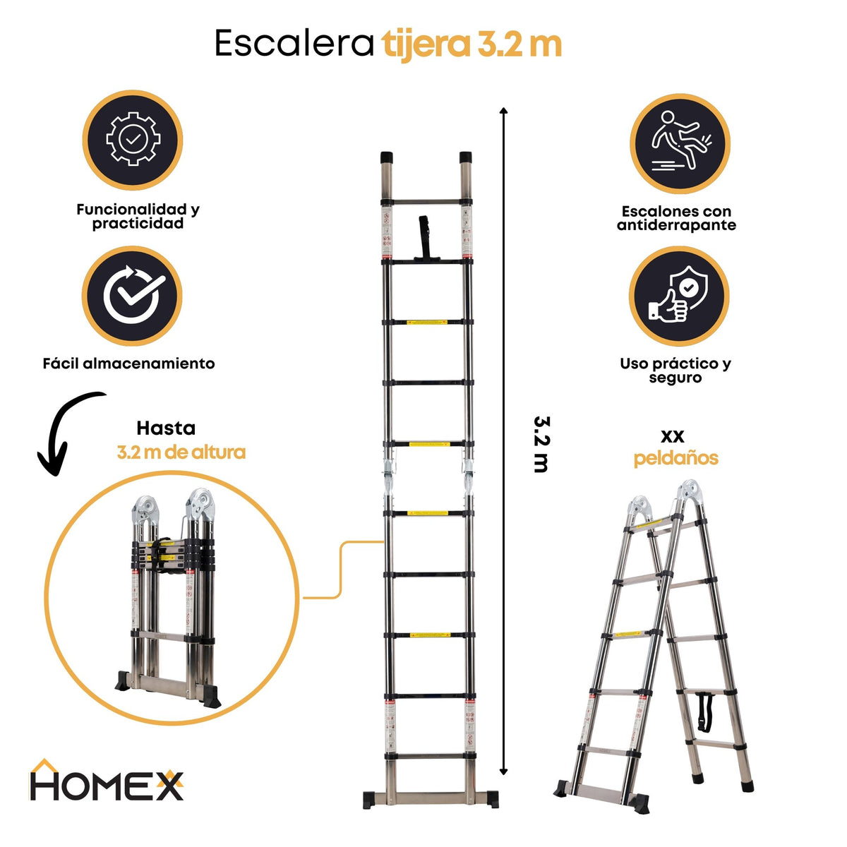 ESCALERA TELESCOPICA MODO TIJERA 1.6+1.6M