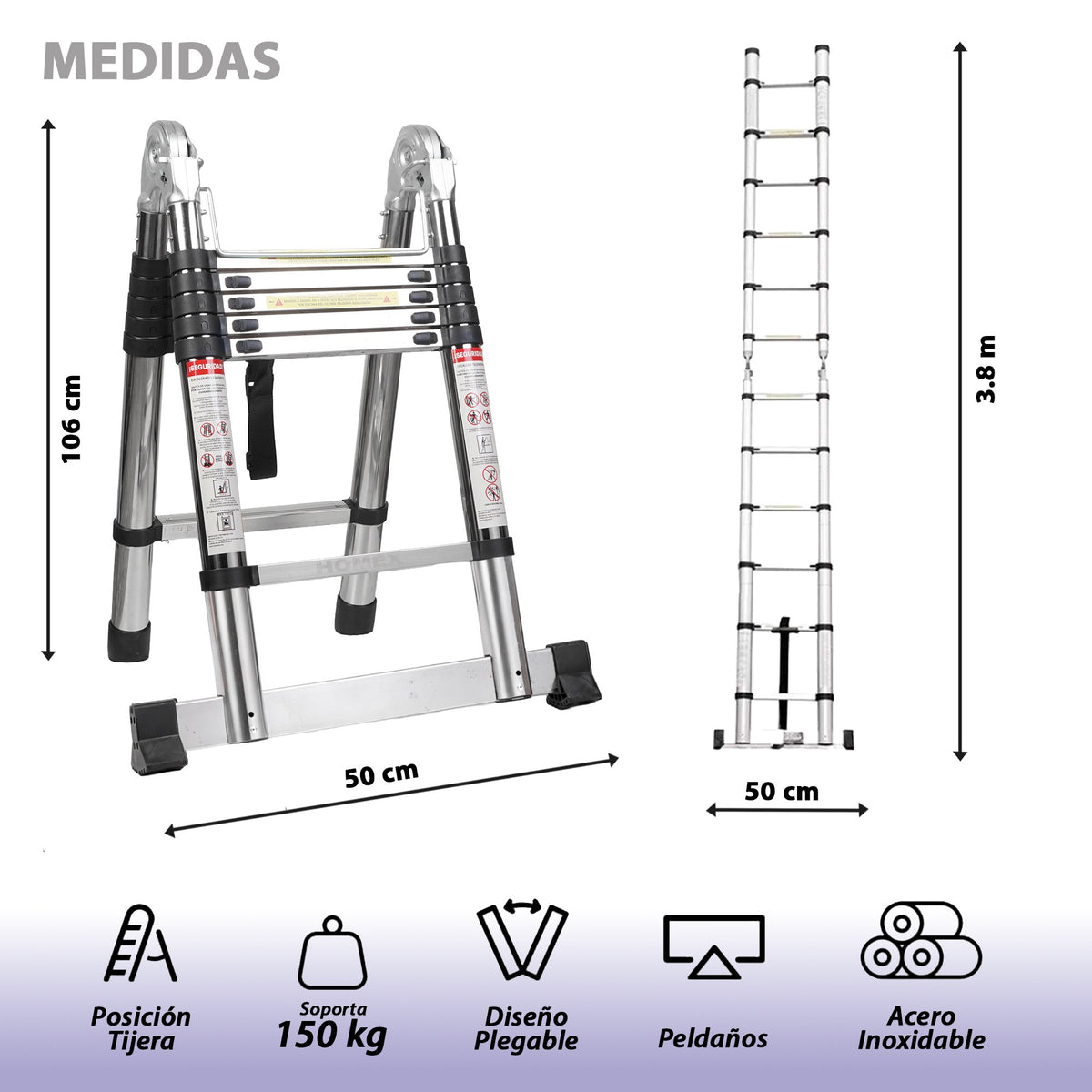ESCALERA TELESCOPICA MODO TIJERA 1.9+1.9M