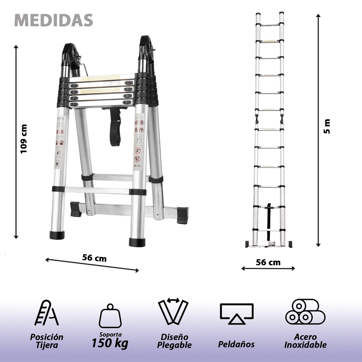 ESCALERA TELESCOPICA MODO TIJERA 2.5+2.5M