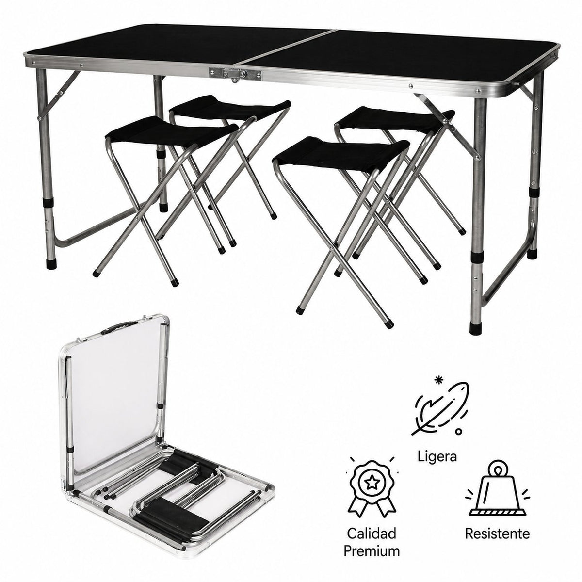 MESA PLEGABLE PARA CAMPING PICNIC AJUSTABLE 1.20M PORTATIL