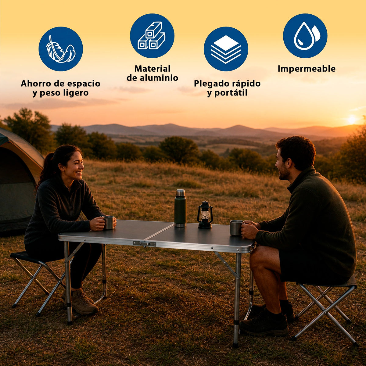 MESA PLEGABLE PARA CAMPING PICNIC AJUSTABLE 1.20M PORTATIL