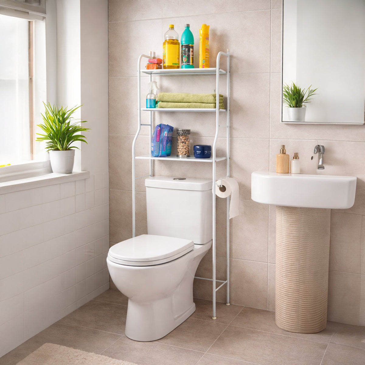 MUEBLE ORGANIZADOR Y ESTANTE DE BAÑO DE METAL