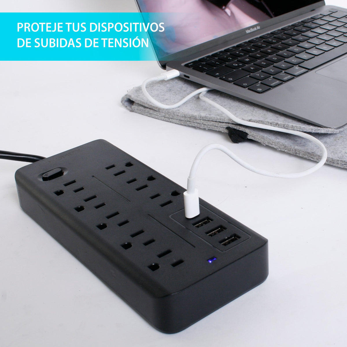 MULTICONTACTOS DE 8 TOMAS CON ENTRADA C, USB Y CABLE DE 50 CM