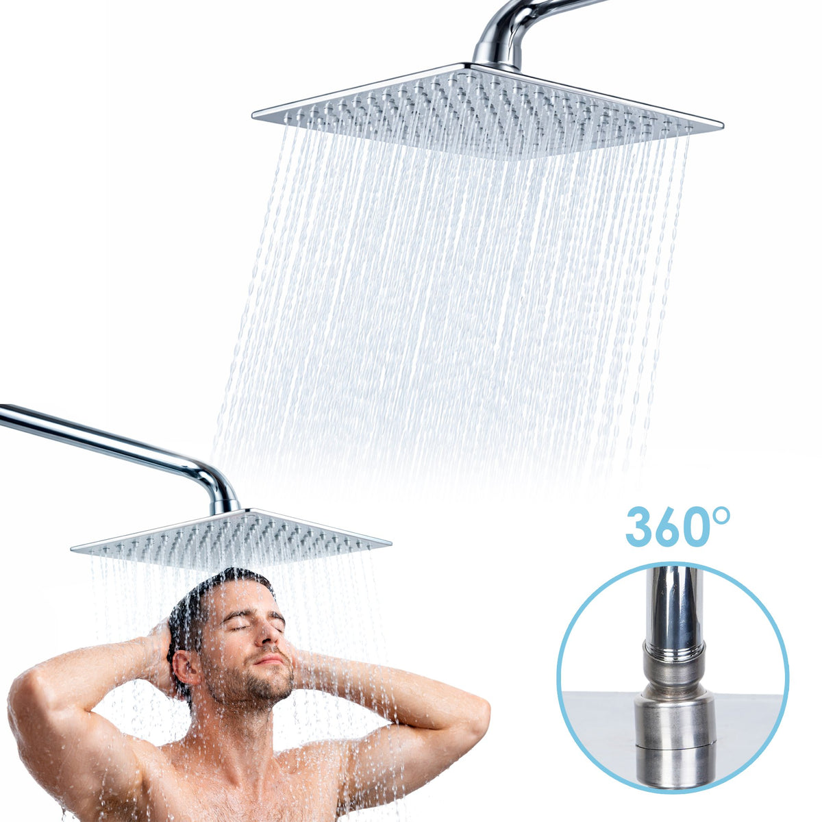 REGADERA CUADRADA DE ACERO INOXIDABLE 20 CM Y 40 CM DE TUBO