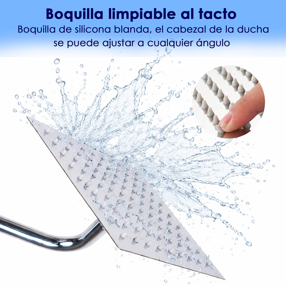 REGADERA CUADRADA DE ACERO INOXIDABLE 20 CM Y 40 CM DE TUBO